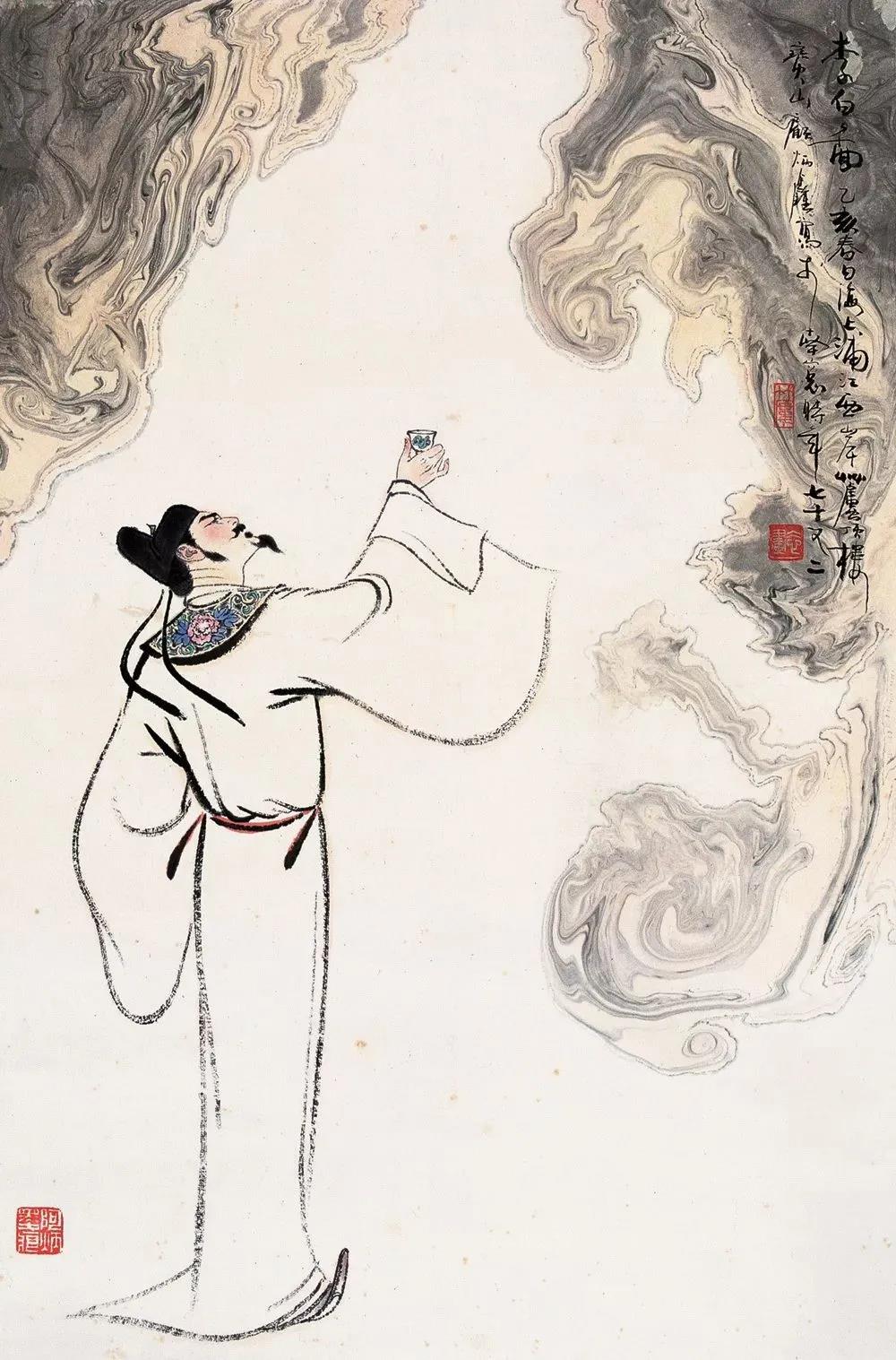 ▲“詩仙”李白勸自己喝酒：“舉杯邀明月，對飲成三人”。（圖片來源：三聯(lián)生活周刊）